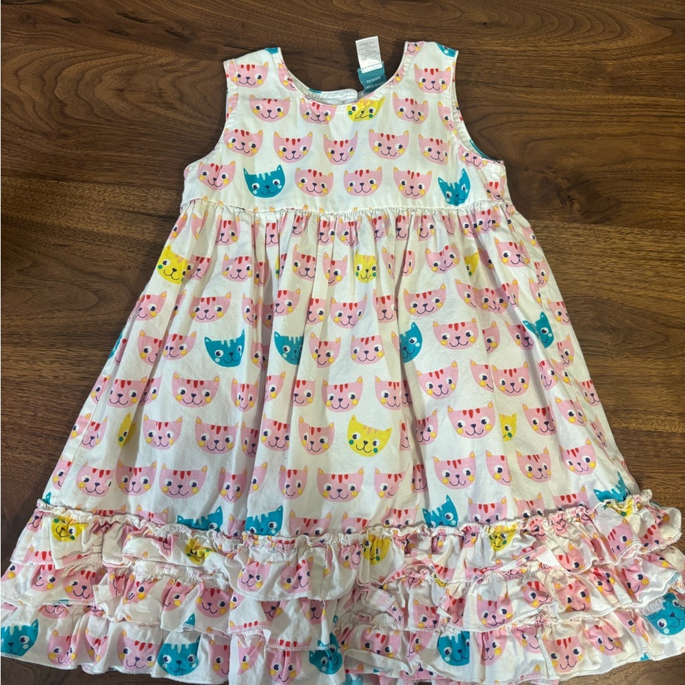 Miss Marmalade Girls Cat Print Ruffle Dress in Pink, Teal & Yellow COTTON
